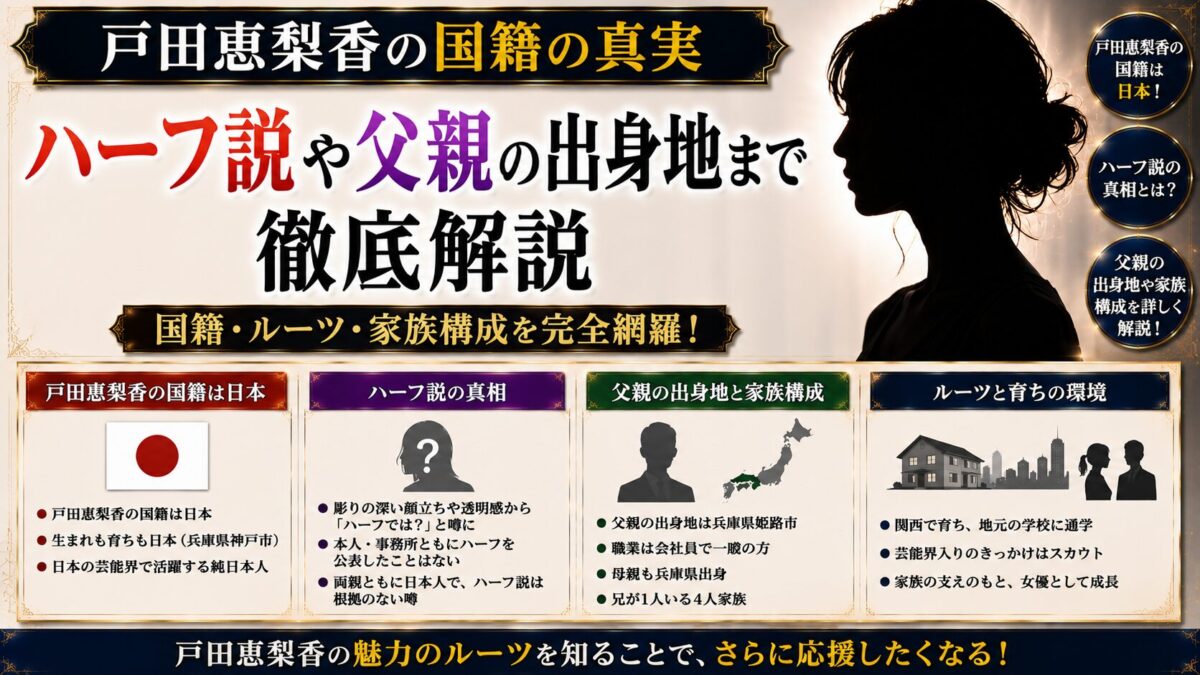 戸田恵梨香の国籍の真実｜ハーフ説や父親の出身地まで徹底解説