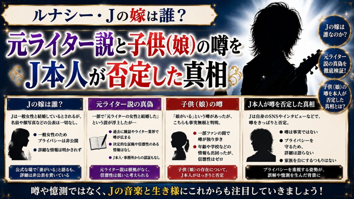 ルナシー・Jの嫁は誰?元ライター説と子供(娘)の噂をJ本人が否定した真相