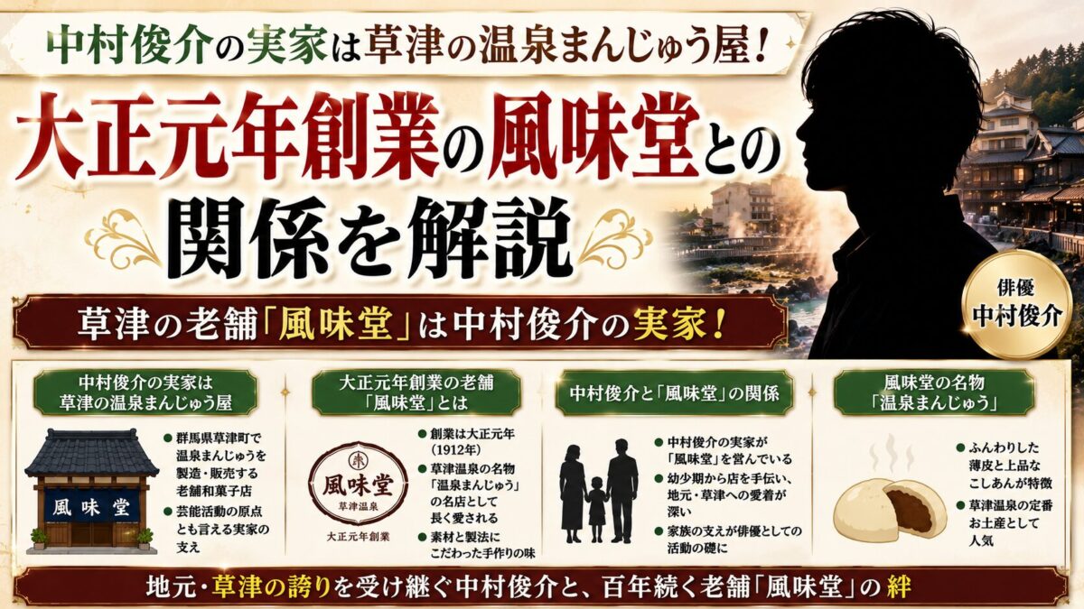 中村俊介の実家は草津の温泉まんじゅう屋!大正元年創業の風味堂との関係を解説